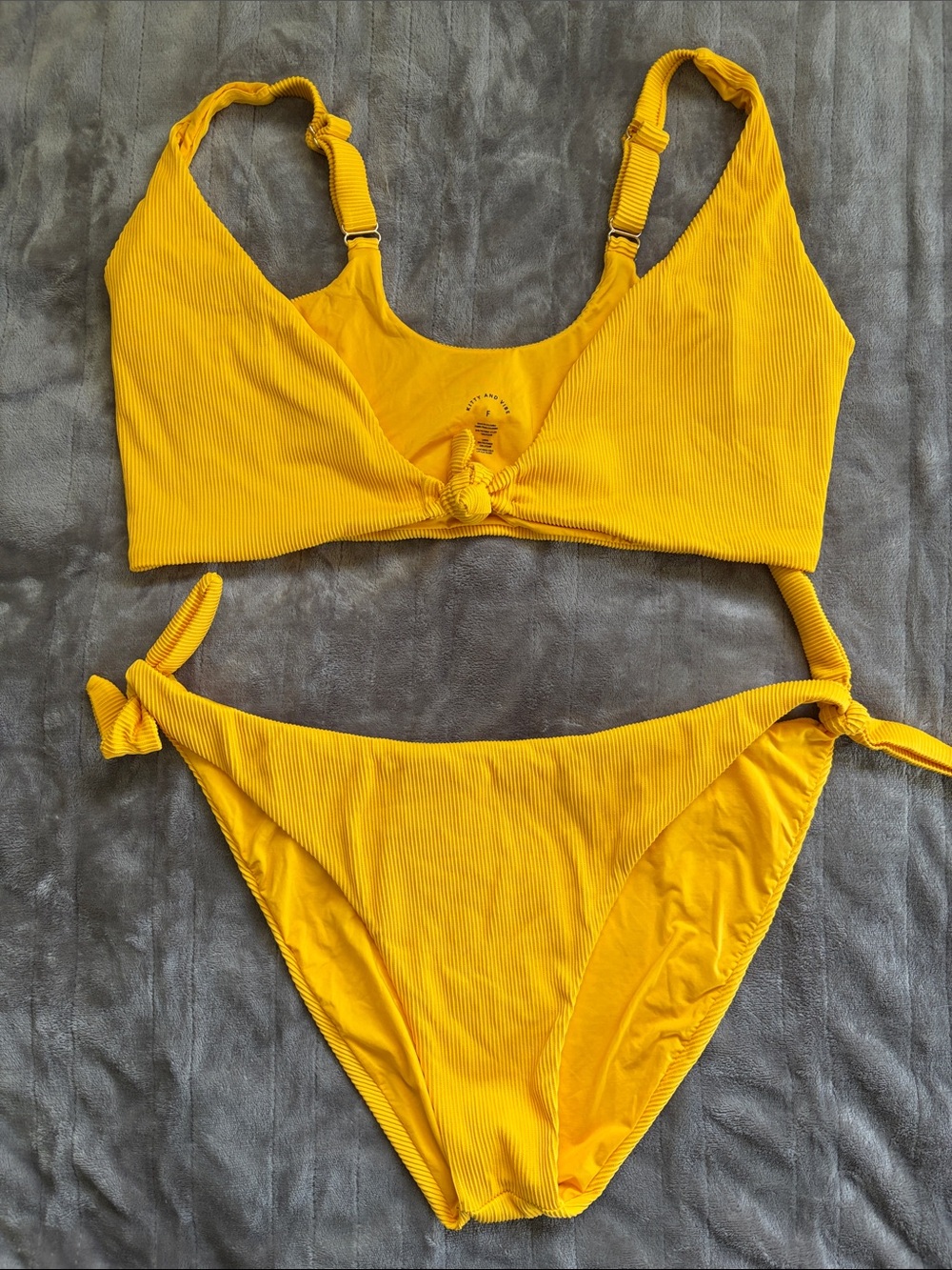 Kitty and Vibe Mustard Yellow Ribbed Bikini Set 2XL
